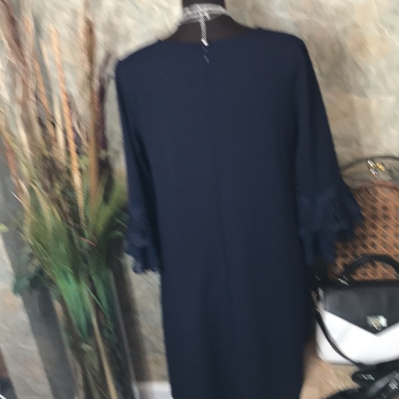 Nina Leonard 🌹 stunning deep rich navy blue dress flowered lace bell sleeve - Picture 8 of 14